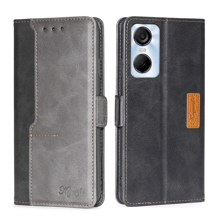 For Tecno Pop 6 Pro Contrast Color Side Buckle Leather Phone Case