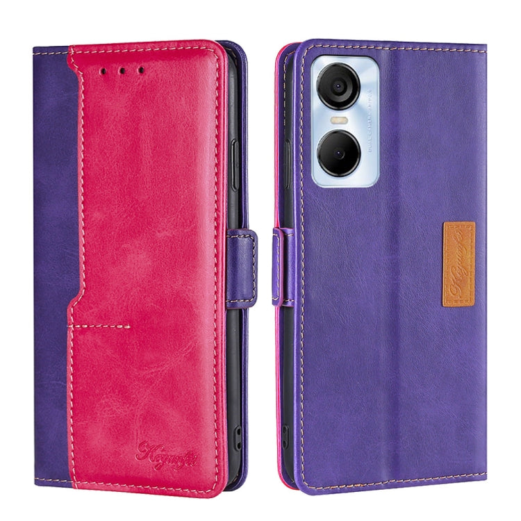 For Tecno Pop 6 Pro Contrast Color Side Buckle Leather Phone Case