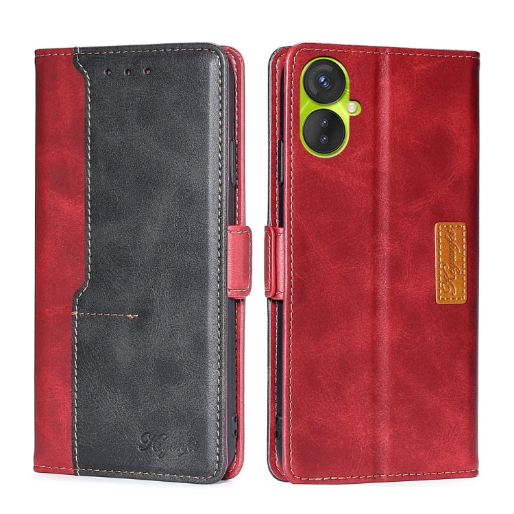 For Tecno Spark 9 Pro Contrast Color Side Buckle Leather Phone Case