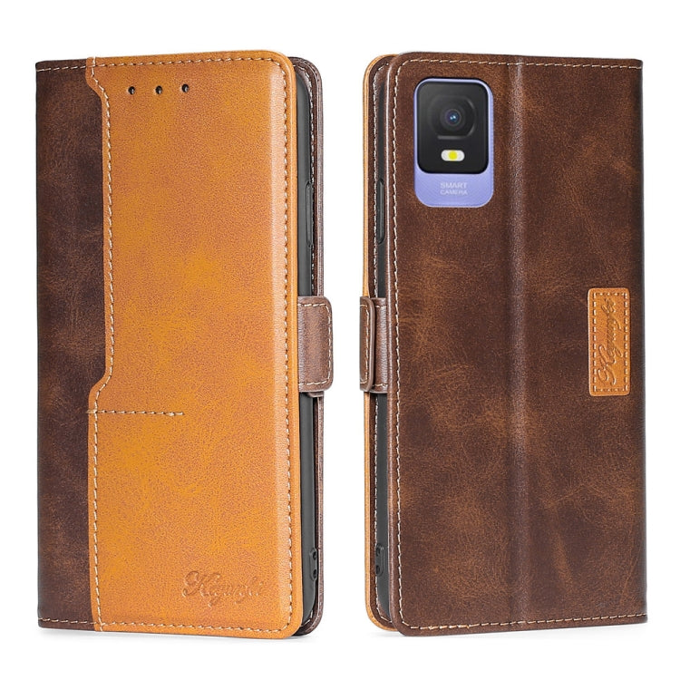 For TCL 403 Contrast Color Side Buckle Leather Phone Case