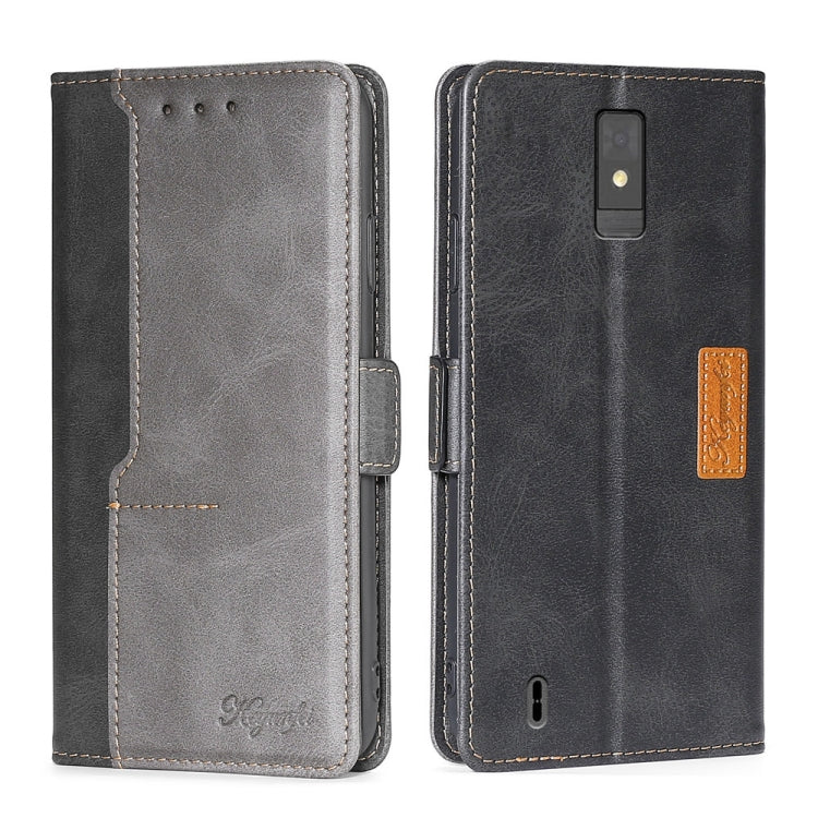 For ZTE Blade A32 Contrast Color Side Buckle Leather Phone Case
