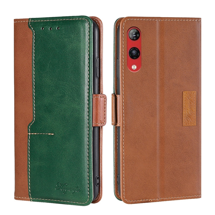 For Rakuten Hand 4G Contrast Color Side Buckle Leather Phone Case