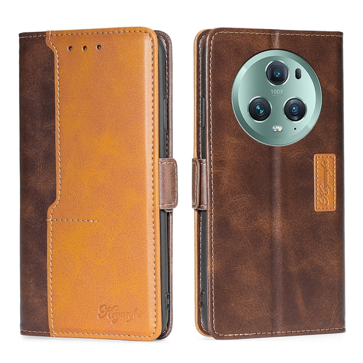 For Honor Magic5 Pro Contrast Color Side Buckle Leather Phone Case