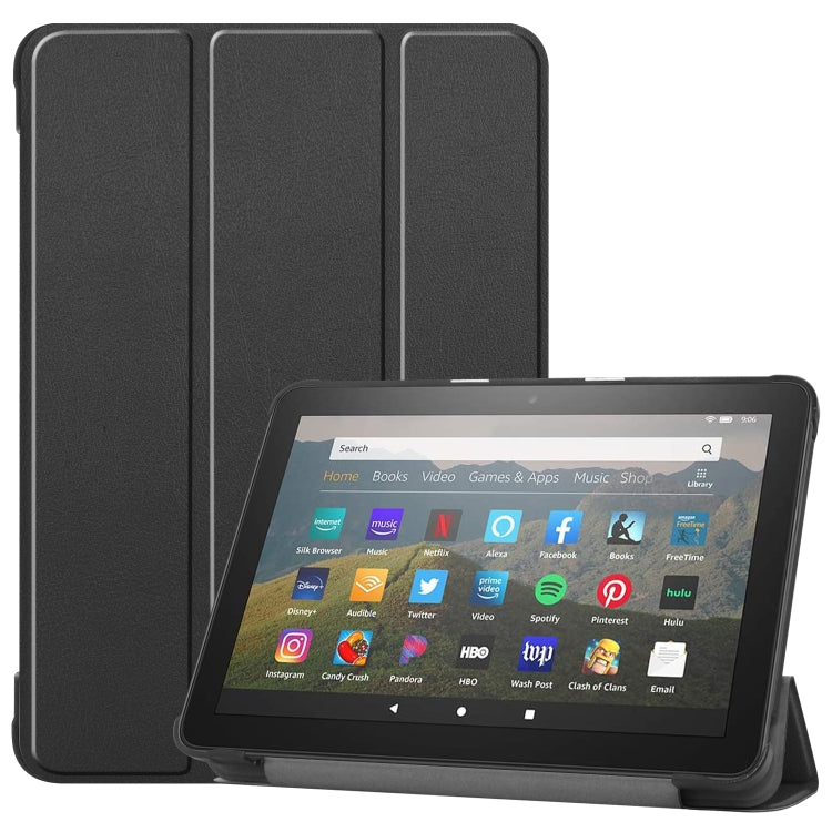 For Kindle Fire HD 8 (2020) Custer Pattern Pure Color Horizontal Flip Leather Case with Three-folding Holder & Wake-up / Sleep Function