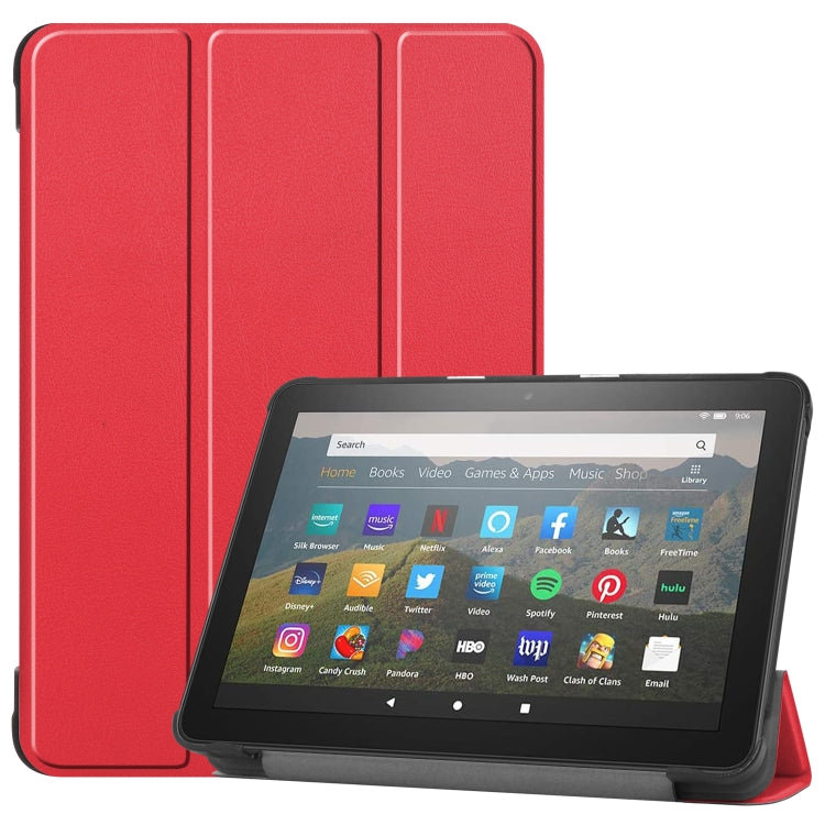 For Kindle Fire HD 8 (2020) Custer Pattern Pure Color Horizontal Flip Leather Case with Three-folding Holder & Wake-up / Sleep Function