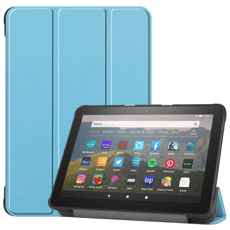 For Kindle Fire HD 8 (2020) Custer Pattern Pure Color Horizontal Flip Leather Case with Three-folding Holder & Wake-up / Sleep Function