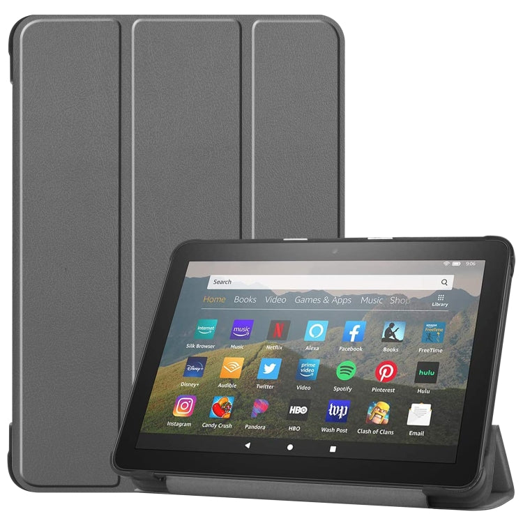 For Kindle Fire HD 8 (2020) Custer Pattern Pure Color Horizontal Flip Leather Case with Three-folding Holder & Wake-up / Sleep Function