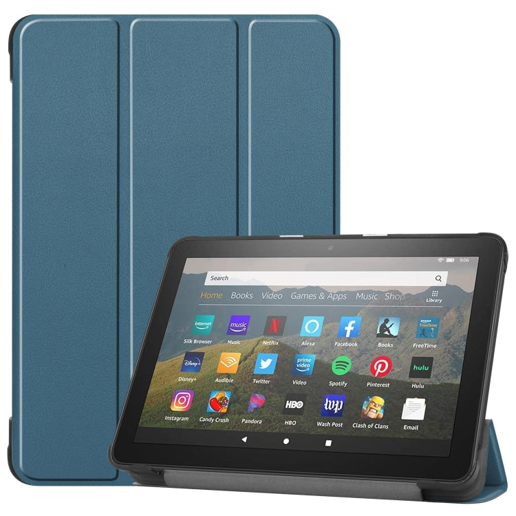 For Kindle Fire HD 8 (2020) Custer Pattern Pure Color Horizontal Flip Leather Case with Three-folding Holder & Wake-up / Sleep Function