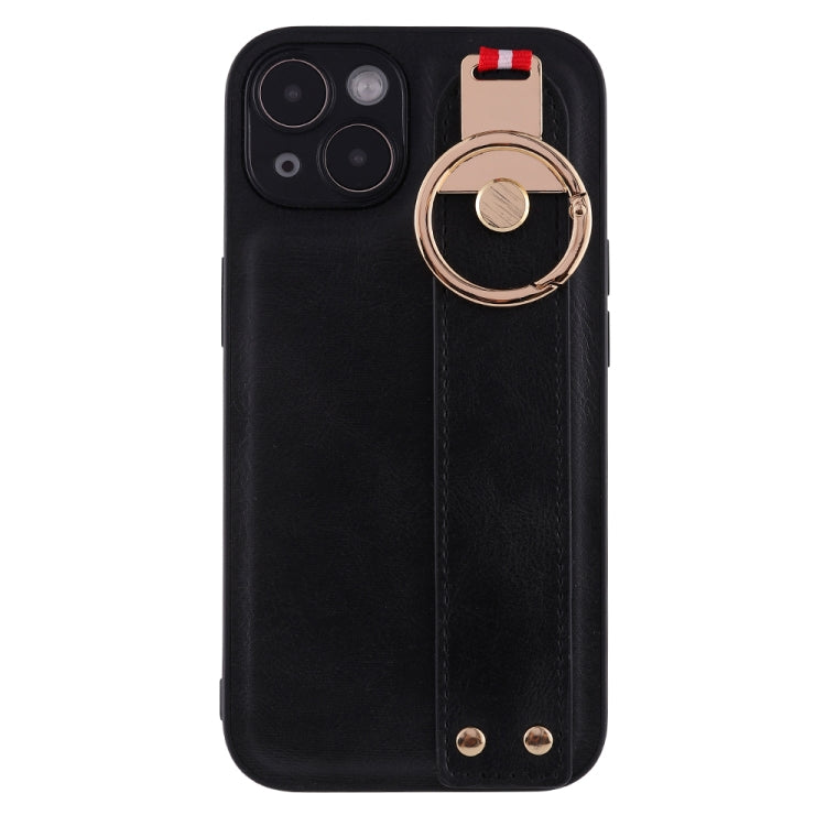For iPhone 14 Wristband Leather Back Phone Case
