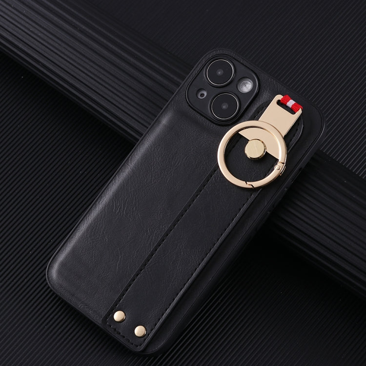 For iPhone 14 Wristband Leather Back Phone Case