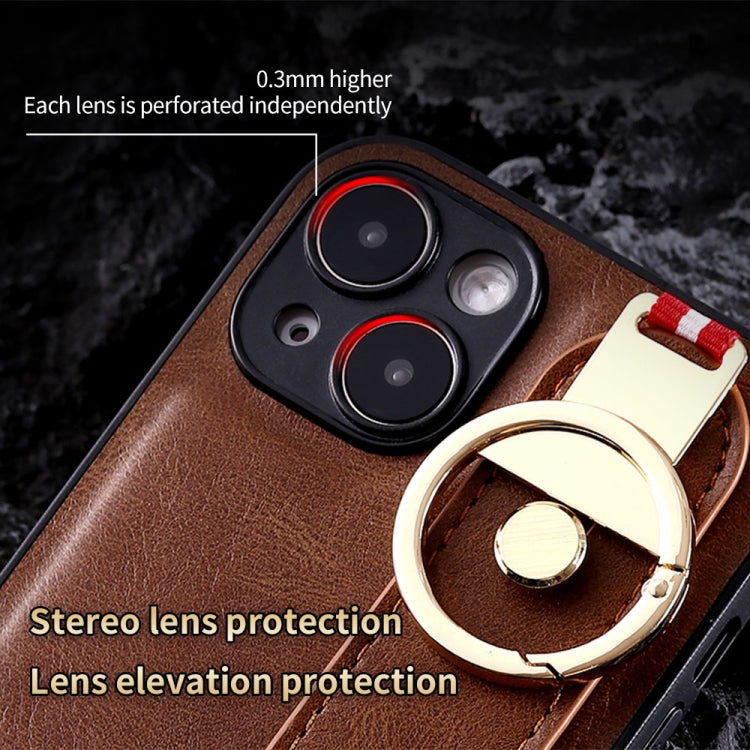 For iPhone 14 Wristband Leather Back Phone Case