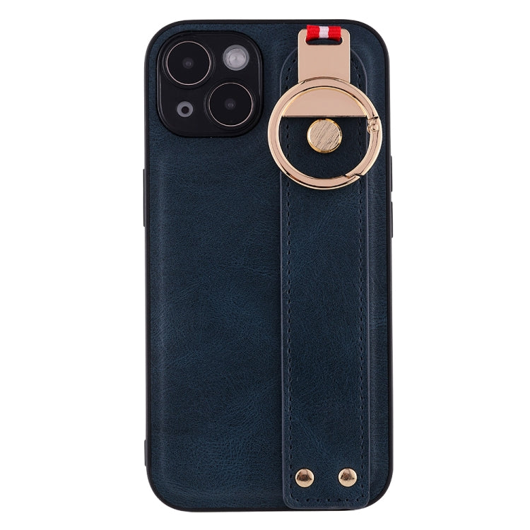 For iPhone 14 Plus Wristband Leather Back Phone Case