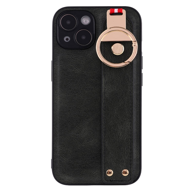 For iPhone 14 Plus Wristband Leather Back Phone Case