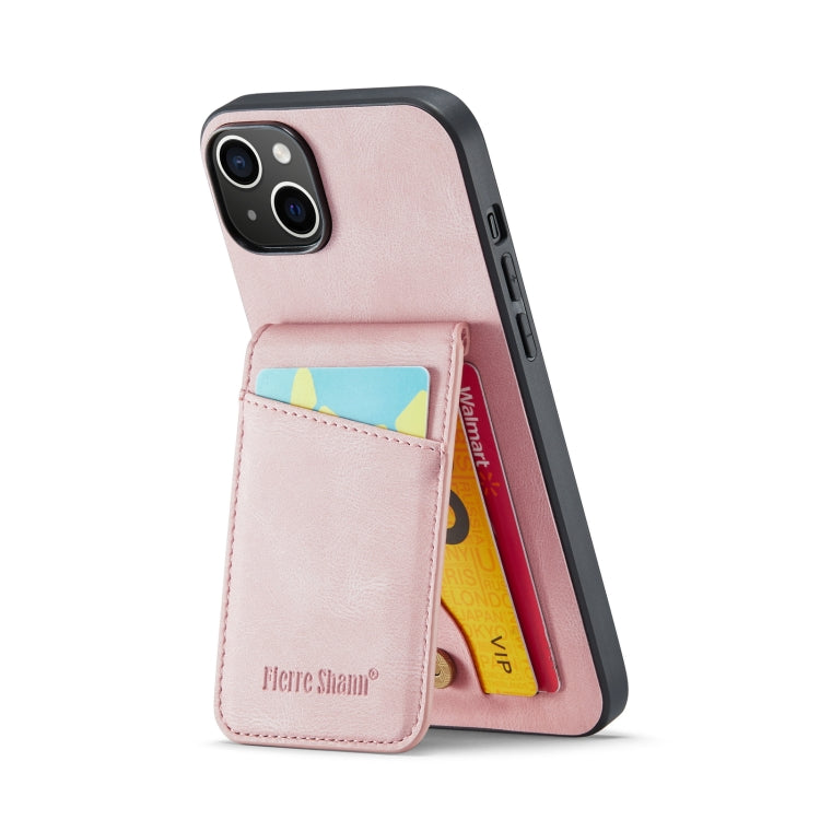 For iPhone 14 Fierre Shann Crazy Horse Card Holder Back Cover PU Phone Case