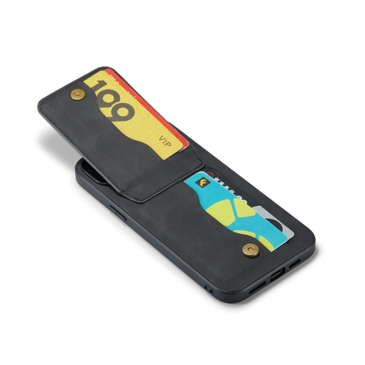 For iPhone 14 Fierre Shann Crazy Horse Card Holder Back Cover PU Phone Case
