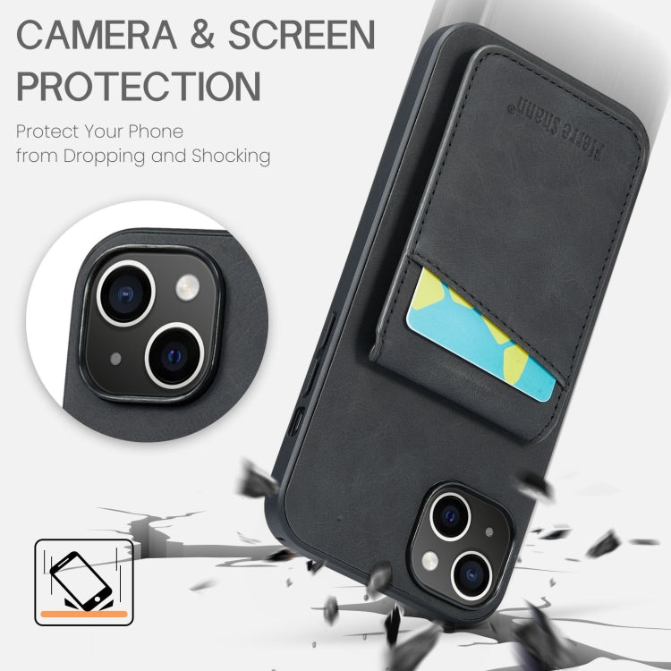 For iPhone 14 Fierre Shann Crazy Horse Card Holder Back Cover PU Phone Case