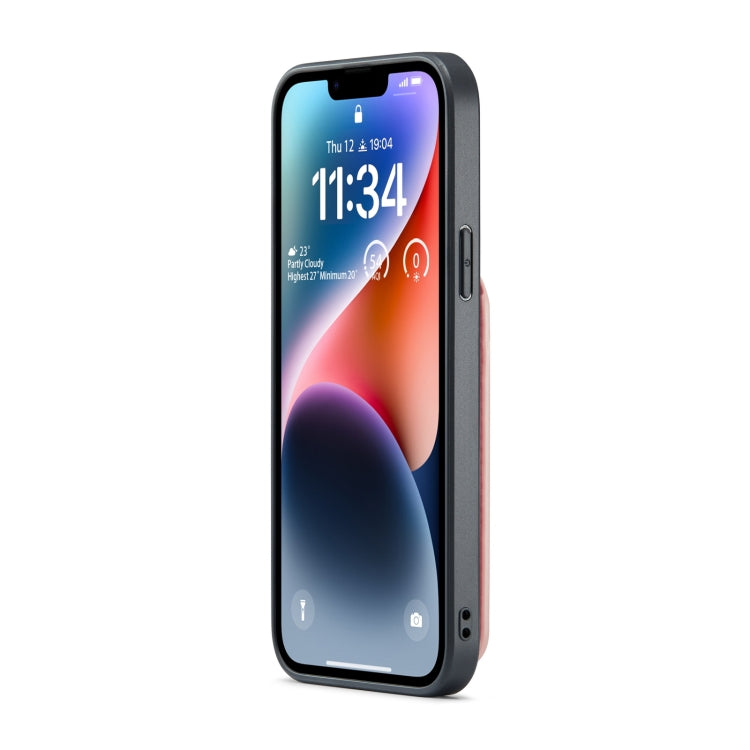 For iPhone 14 Plus Fierre Shann Crazy Horse Card Holder Back Cover PU Phone Case