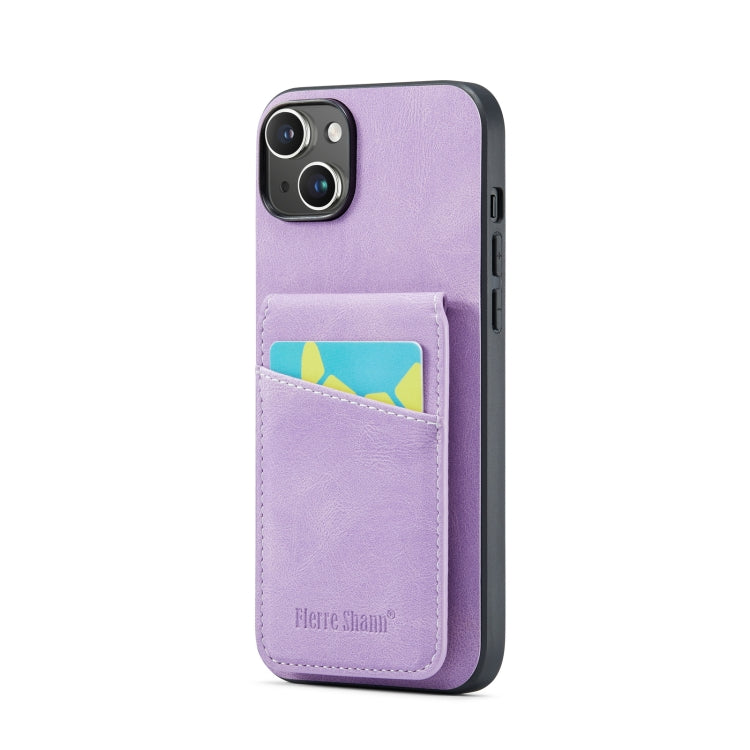 For iPhone 14 Plus Fierre Shann Crazy Horse Card Holder Back Cover PU Phone Case