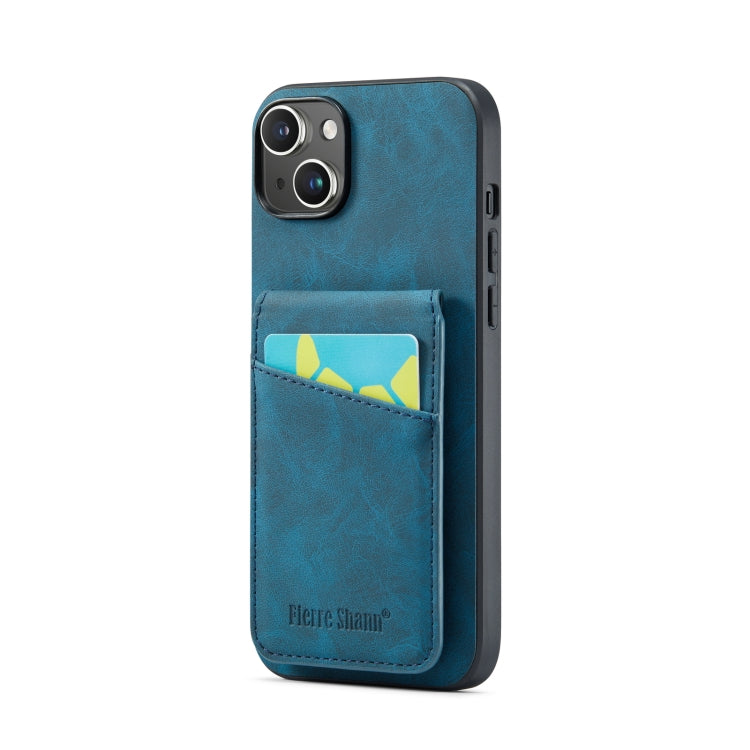 For iPhone 14 Plus Fierre Shann Crazy Horse Card Holder Back Cover PU Phone Case