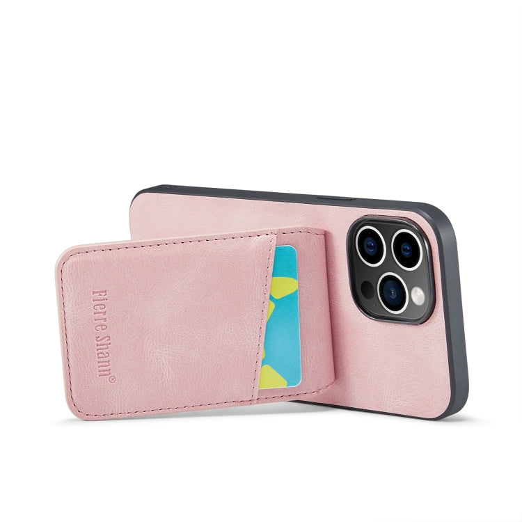 For iPhone 14 Pro Fierre Shann Crazy Horse Card Holder Back Cover PU Phone Case