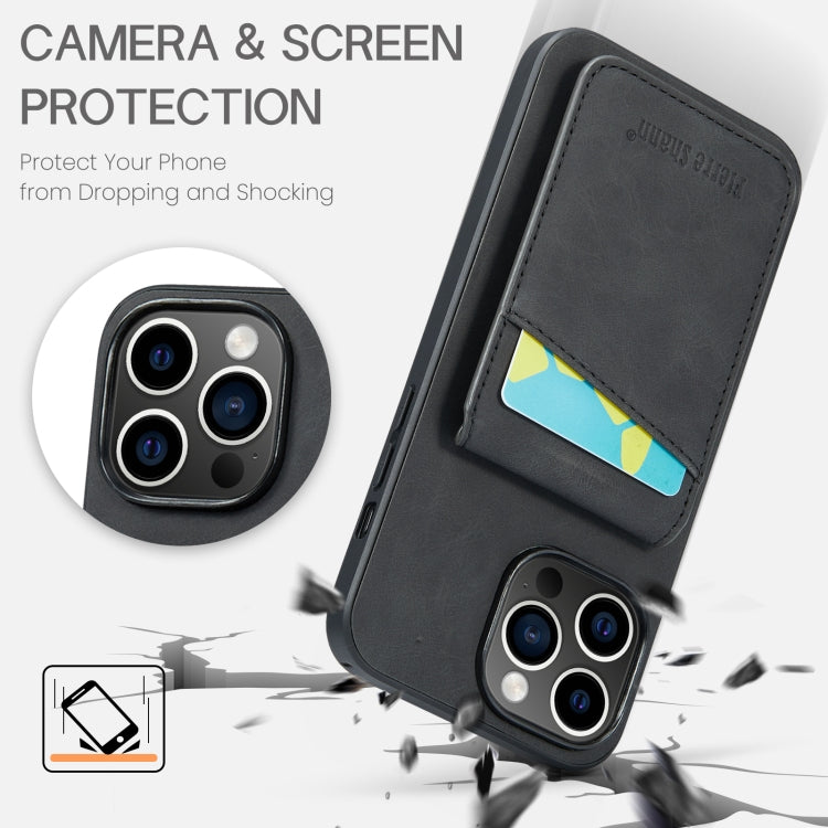 For iPhone 14 Pro Fierre Shann Crazy Horse Card Holder Back Cover PU Phone Case