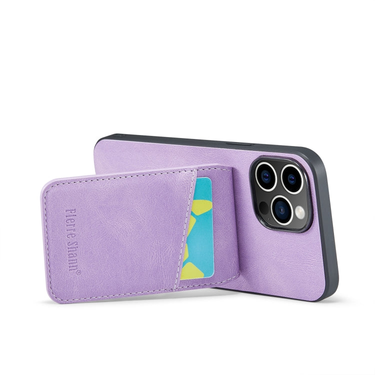 For iPhone 14 Pro Fierre Shann Crazy Horse Card Holder Back Cover PU Phone Case