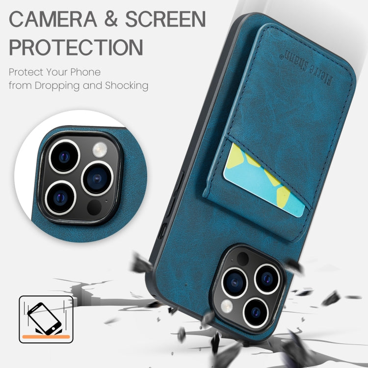 For iPhone 14 Pro Fierre Shann Crazy Horse Card Holder Back Cover PU Phone Case
