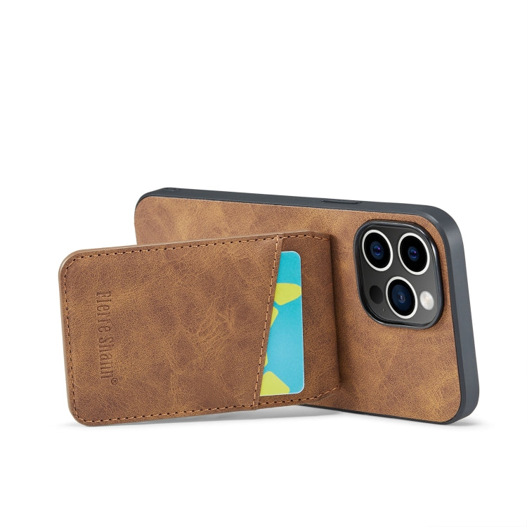 For iPhone 14 Pro Max Fierre Shann Crazy Horse Card Holder Back Cover PU Phone Case
