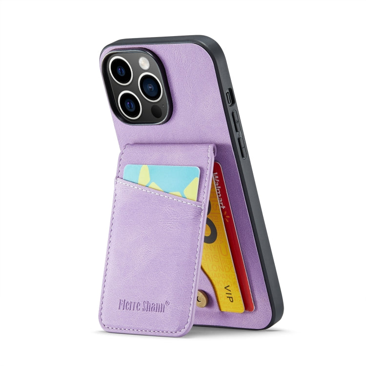 For iPhone 14 Pro Max Fierre Shann Crazy Horse Card Holder Back Cover PU Phone Case