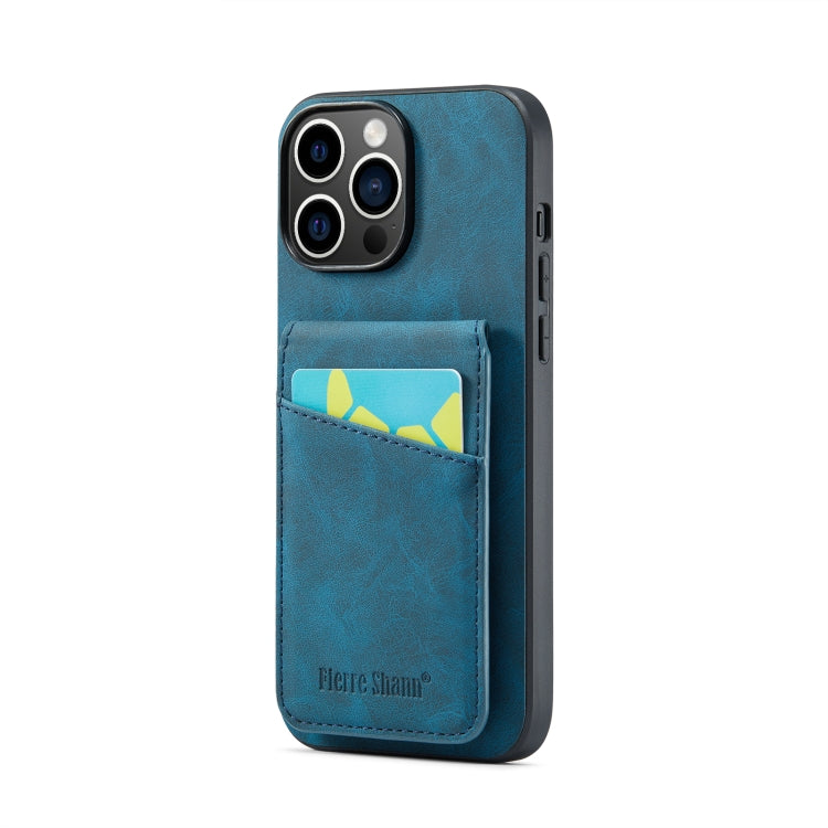 For iPhone 14 Pro Max Fierre Shann Crazy Horse Card Holder Back Cover PU Phone Case