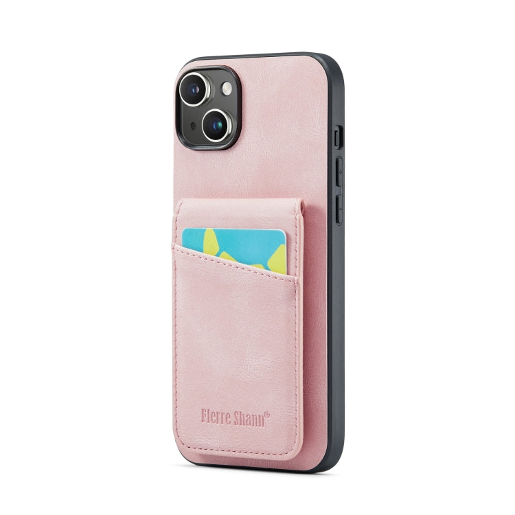 For iPhone 13 Fierre Shann Crazy Horse Card Holder Back Cover PU Phone Case