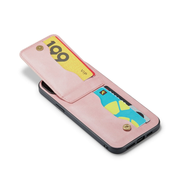For iPhone 13 Fierre Shann Crazy Horse Card Holder Back Cover PU Phone Case