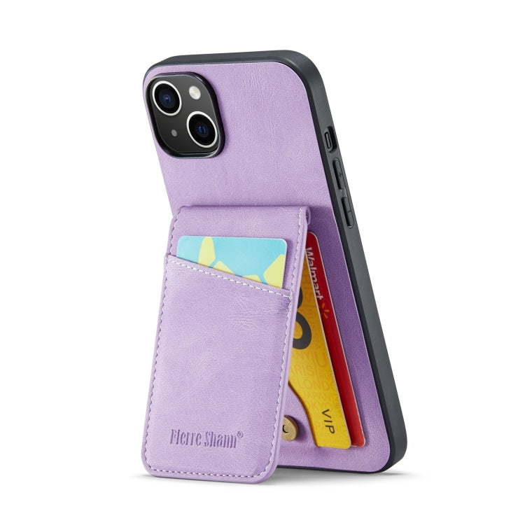 For iPhone 13 Fierre Shann Crazy Horse Card Holder Back Cover PU Phone Case