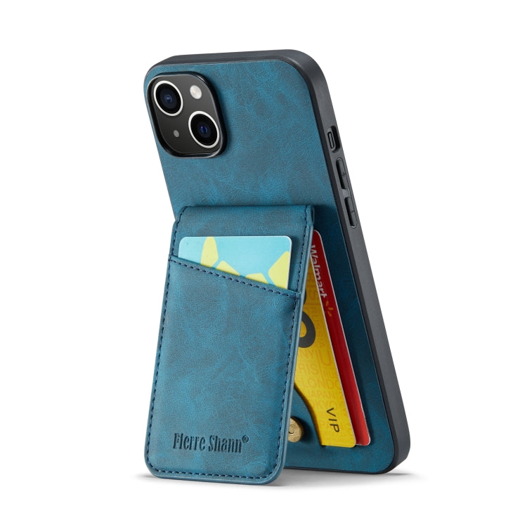 For iPhone 13 Fierre Shann Crazy Horse Card Holder Back Cover PU Phone Case
