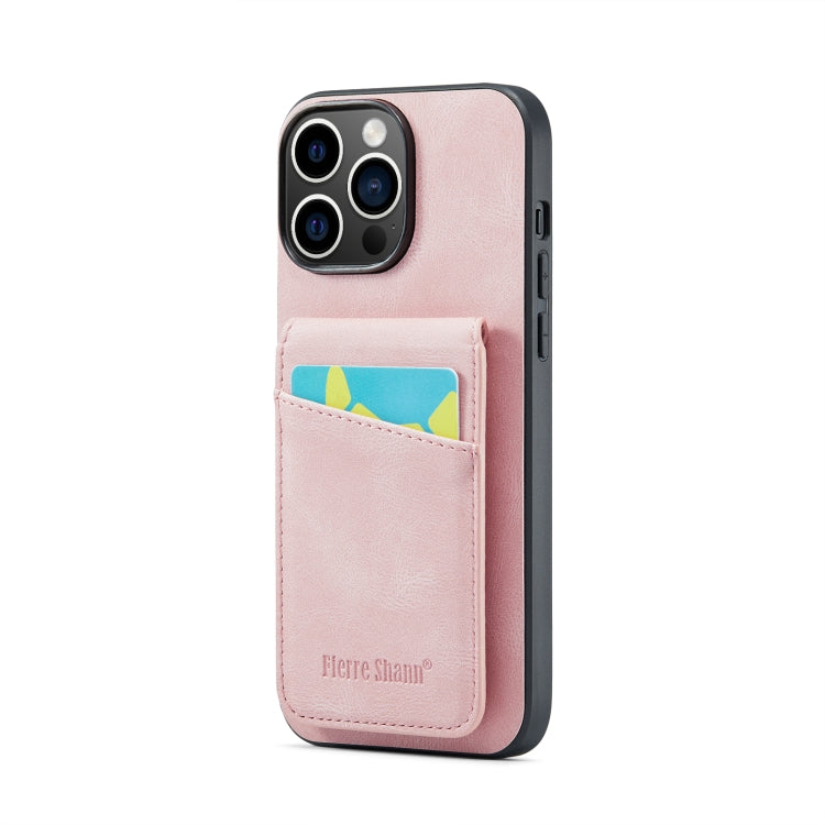 For iPhone 13 Pro Fierre Shann Crazy Horse Card Holder Back Cover PU Phone Case
