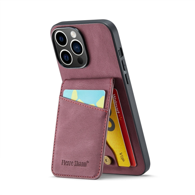 For iPhone 13 Pro Fierre Shann Crazy Horse Card Holder Back Cover PU Phone Case