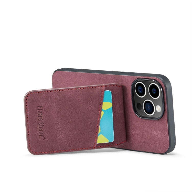 For iPhone 13 Pro Fierre Shann Crazy Horse Card Holder Back Cover PU Phone Case