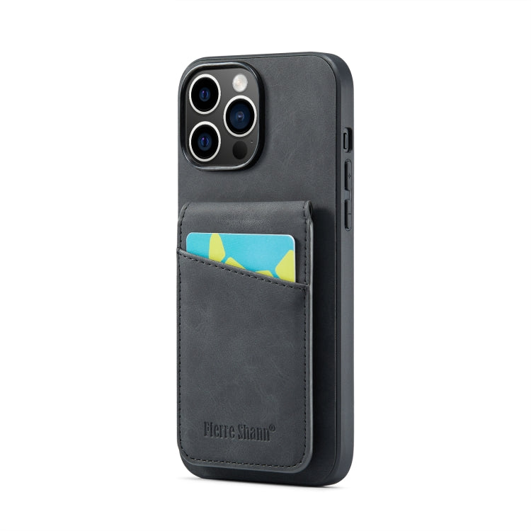 For iPhone 13 Pro Fierre Shann Crazy Horse Card Holder Back Cover PU Phone Case