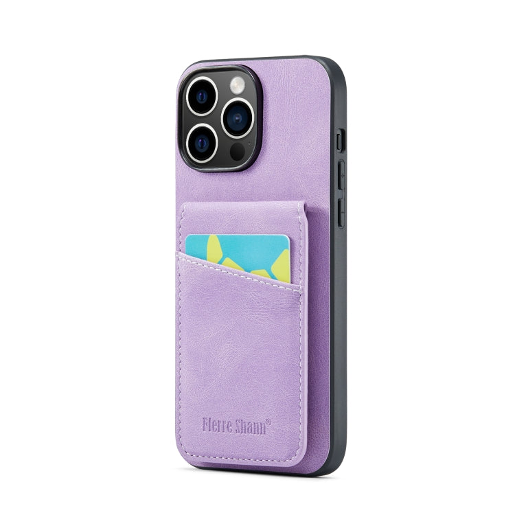 For iPhone 13 Pro Fierre Shann Crazy Horse Card Holder Back Cover PU Phone Case