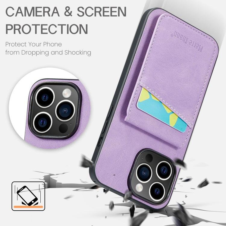 For iPhone 13 Pro Fierre Shann Crazy Horse Card Holder Back Cover PU Phone Case