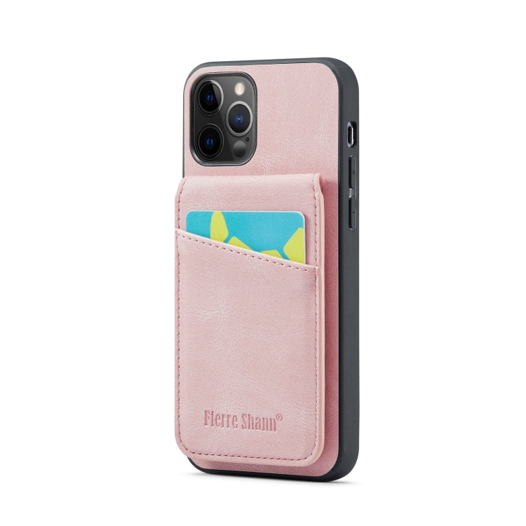 For iPhone 12 Pro Max Fierre Shann Crazy Horse Card Holder Back Cover PU Phone Case