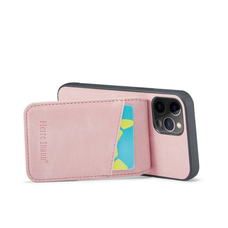 For iPhone 12 Pro Max Fierre Shann Crazy Horse Card Holder Back Cover PU Phone Case