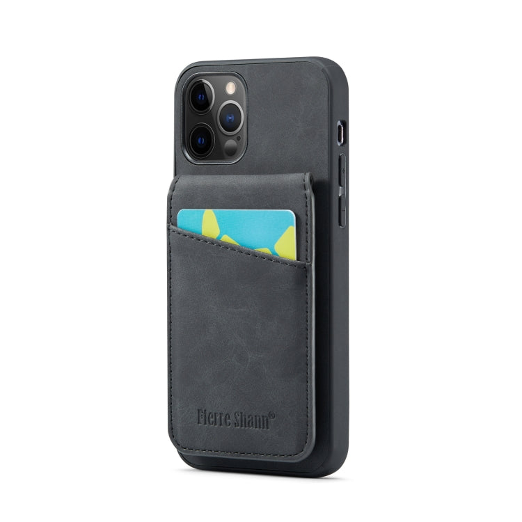 For iPhone 12 Pro Max Fierre Shann Crazy Horse Card Holder Back Cover PU Phone Case