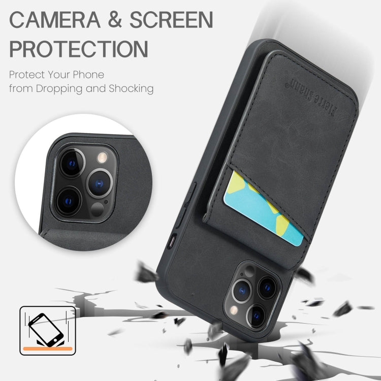 For iPhone 12 Pro Max Fierre Shann Crazy Horse Card Holder Back Cover PU Phone Case