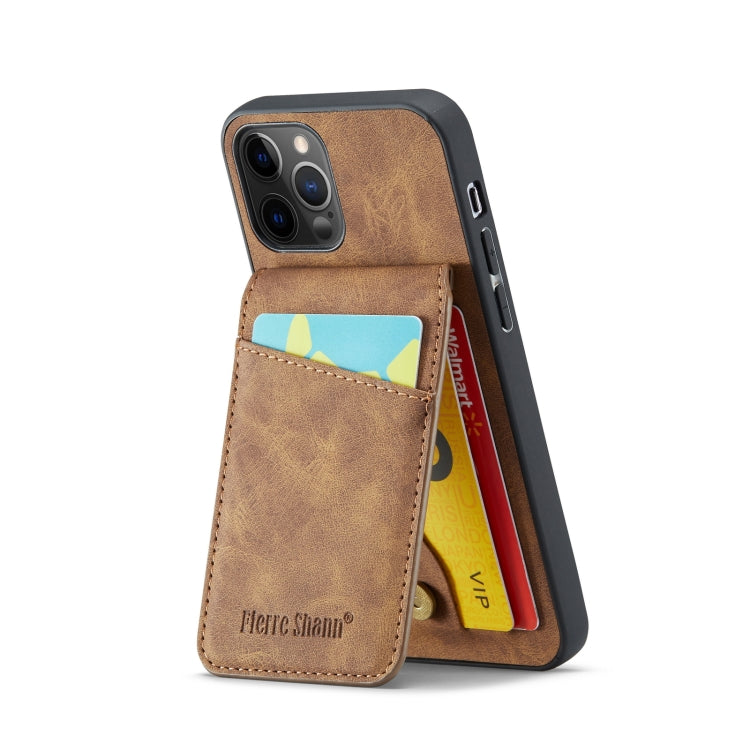 For iPhone 12 Pro Max Fierre Shann Crazy Horse Card Holder Back Cover PU Phone Case