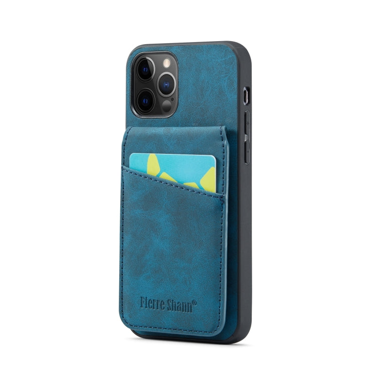 For iPhone 12 Pro Max Fierre Shann Crazy Horse Card Holder Back Cover PU Phone Case