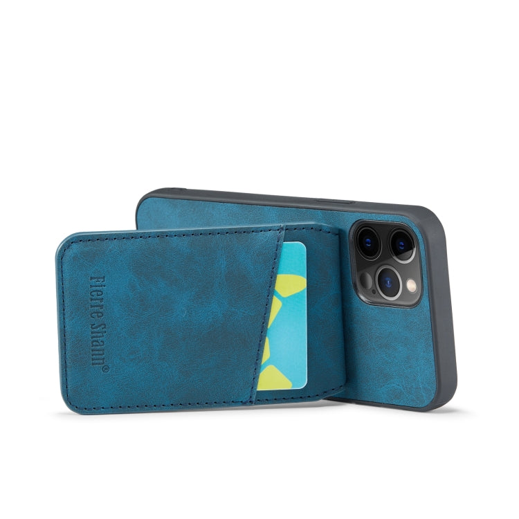 For iPhone 12 Pro Max Fierre Shann Crazy Horse Card Holder Back Cover PU Phone Case