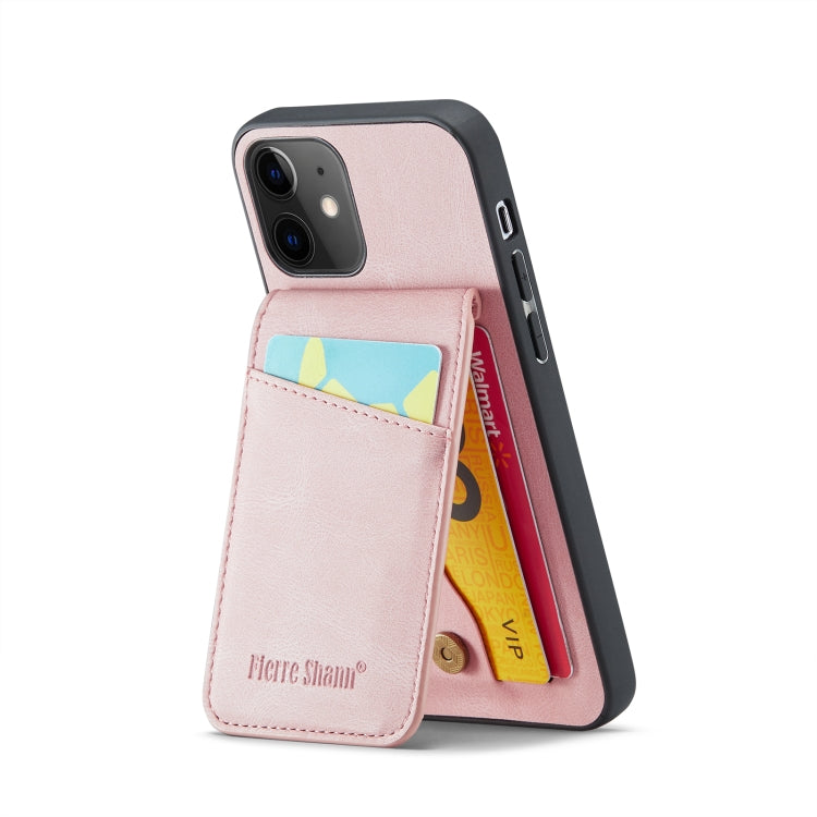 For iPhone 11 Fierre Shann Crazy Horse Card Holder Back Cover PU Phone Case