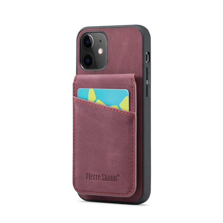 For iPhone 11 Fierre Shann Crazy Horse Card Holder Back Cover PU Phone Case
