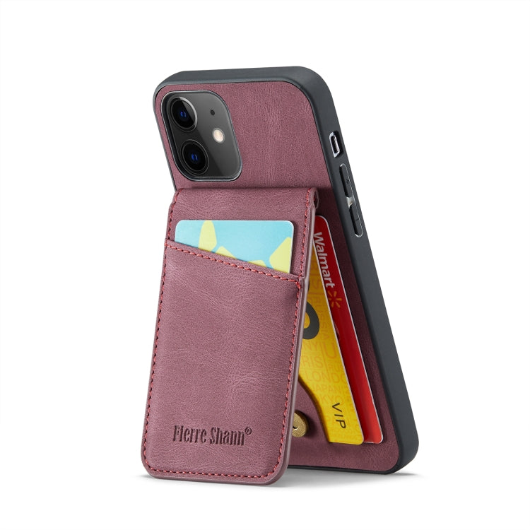 For iPhone 11 Fierre Shann Crazy Horse Card Holder Back Cover PU Phone Case